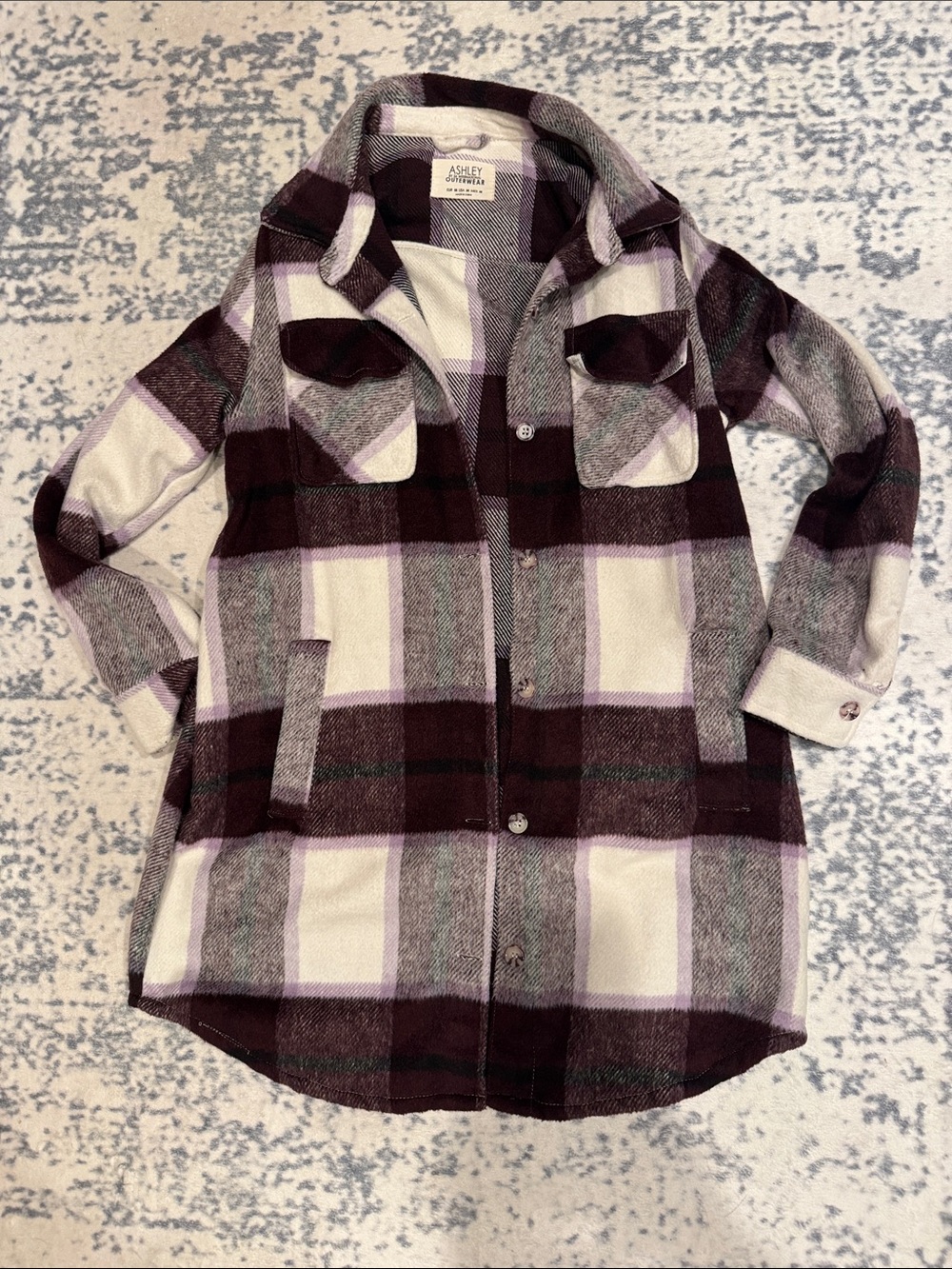 Ashley By 26 International Burgundy, Cream & Gray Plaid Button-Down Shirt